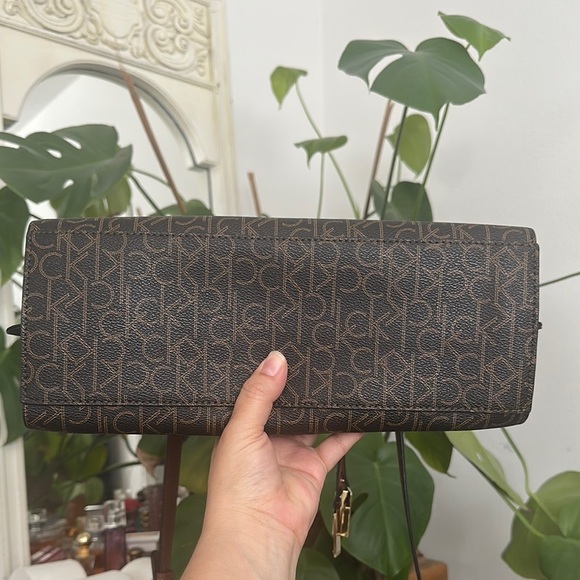 NWOT Calvin Klein Brown Satchel with Monogram Design - Picture 6 of 8